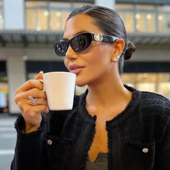 Dior 30MONTAIGNE S9U 01A0 Sunglasses Black Oval Frame, Grey Lenses - Picture 6 of 12